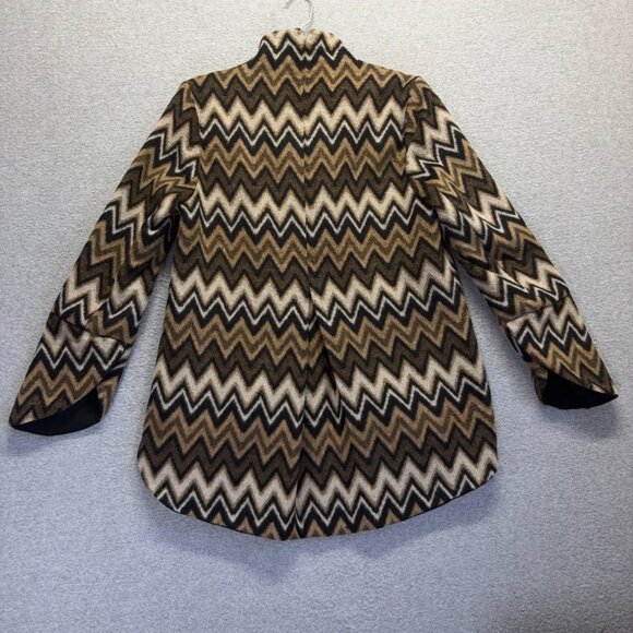 Anthropologie Luii Jacket Womens Small Brown Black Chevron Zig Zag Shawl Collar - Picture 2 of 11